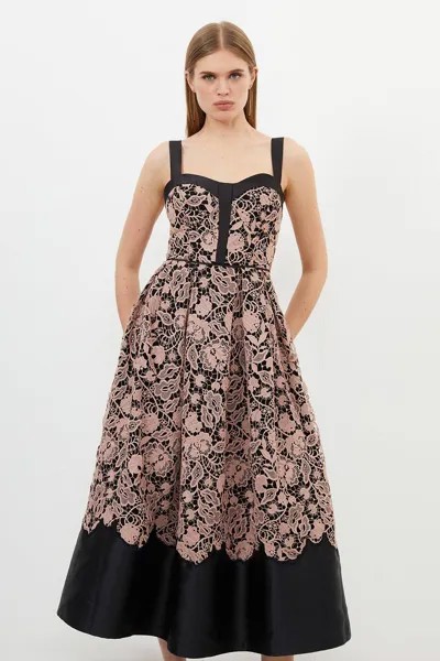 Миниатюрное кружевное тканое платье миди для выпускного вечера Karen Millen, черный