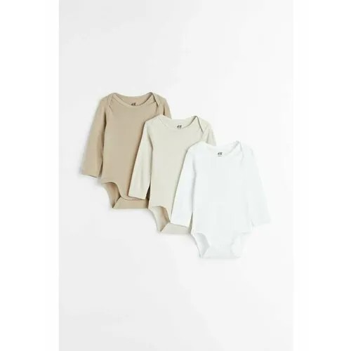 Боди H&M, комплект из 3 шт., размер 92, белый, бежевый