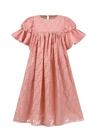 Розовое платье с рюшами на рукавах Fendi