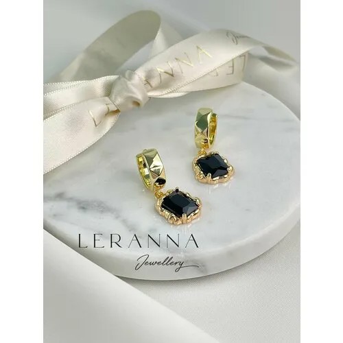Серьги LERANNA Серьги-подвески с черным ювелирным стеклом, стекло, черный, золотой
