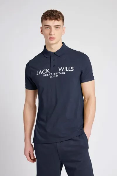 Белая рубашка-поло из пике Jack Wills, синий