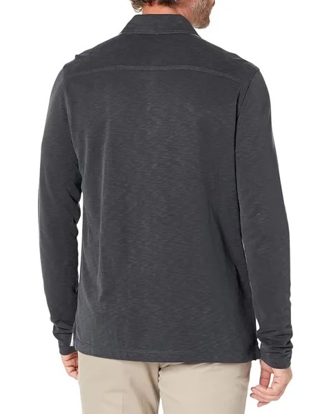 Поло Johnston & Murphy Vintage Slub Long Sleeve Polo, черный