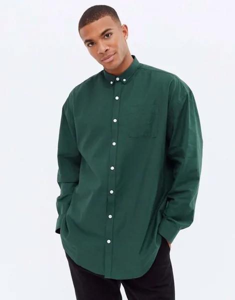 Зеленая оксфордская рубашка в стиле oversized с длинными рукавами в стиле 90-х New Look-Зеленый