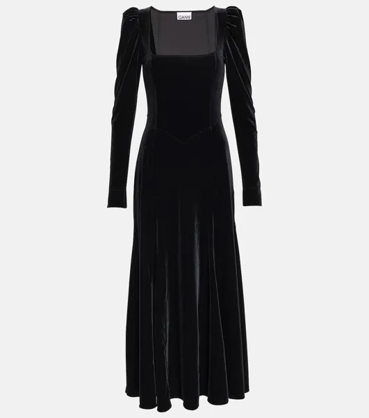 Бархатное платье макси Ganni, черный