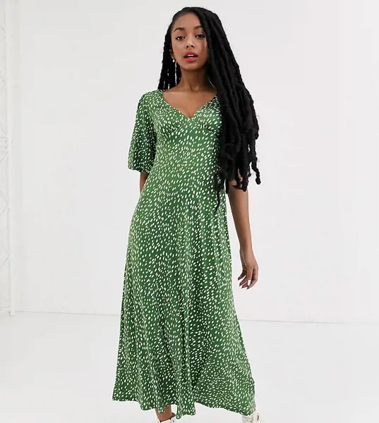 Зеленое чайное платье макси в горошек ASOS DESIGN Petite-Мульти