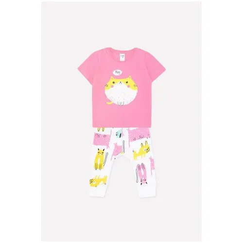 Комплект одежды  crockid для девочек, брюки и футболка, повседневный стиль, размер 68, мультиколор, розовый