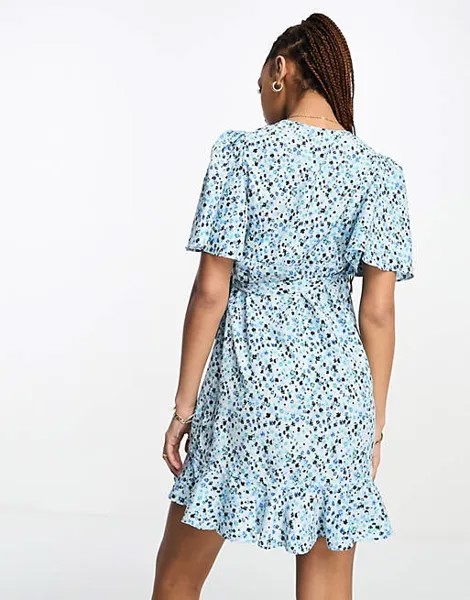Голубое платье мини с запахом спереди Vero Moda