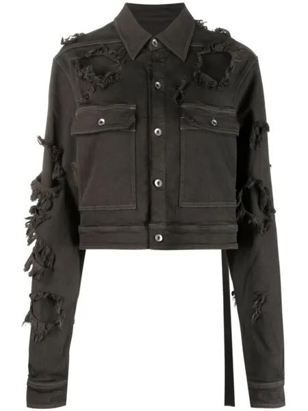 Rick Owens DRKSHDW укороченная джинсовая куртка с эффектом потертости, серый