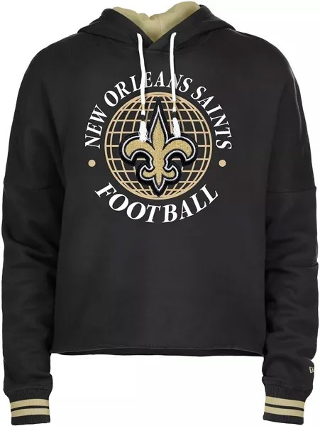 Женская укороченная толстовка New Era New Orleans Saints черного цвета с необработанными краями