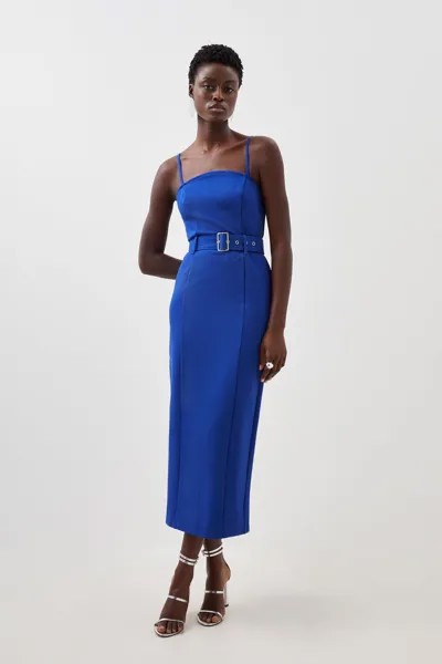 Платье макси из джерси с поясом и понте Karen Millen, синий