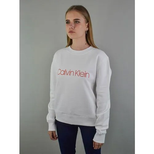 Свитшот CALVIN KLEIN, силуэт свободный, средней длины, размер S, белый
