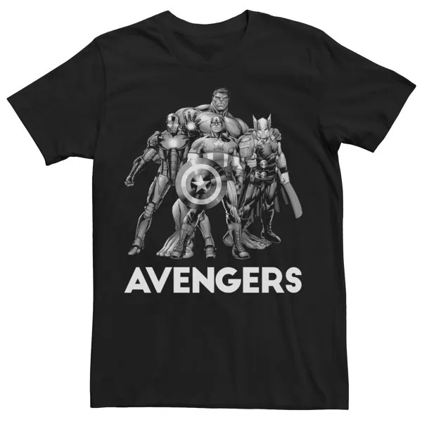 Мужская черно-белая футболка с изображением Мстителей Group Shot Marvel