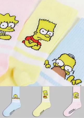 Набор из 3 пар разноцветных носков в рубчик длиной до икр с дизайном в стиле «Симпсонов» с полосками ASOS DESIGN-Разноцветный