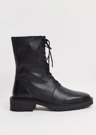 Черные кожаные ботинки на шнуровке ASOS DESIGN-Черный цвет