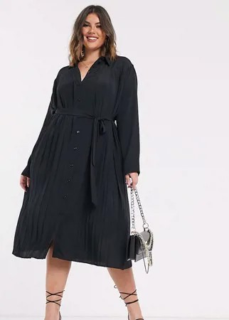Черное плиссированное платье-рубашка миди ASOS DESIGN Curve-Черный