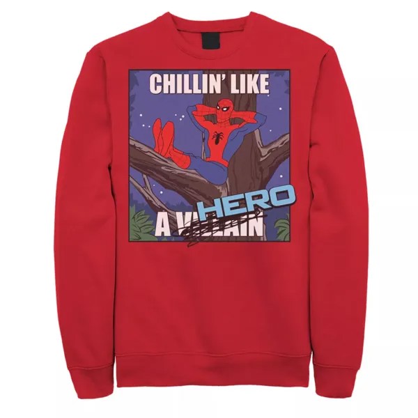 Мужской флисовый пуловер с рисунком Marvel Spider-Man Chillin' Like A Hero с портретом и вычеркиванием