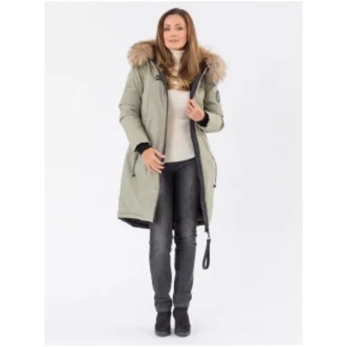 NortFolk /Куртка Парка женская зимняя с капюшоном удлиненная / Пальто женское зимнее цвет бежевый размер 46