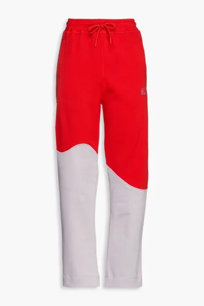 Двухцветные спортивные брюки из органического хлопка и флиса с вышивкой Ganni, цвет Tomato red