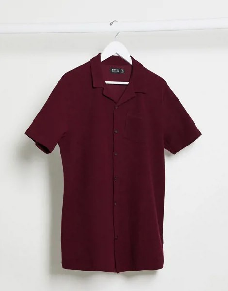 Бордовая рубашка вафельной текстуры с отложным воротником и короткими рукавами Burton Menswear-Красный