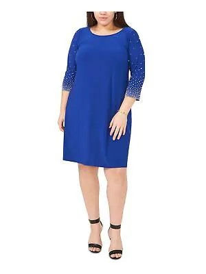 MSK Женское синее эластичное вечернее платье-футляр с круглым вырезом выше колена плюс 1X
