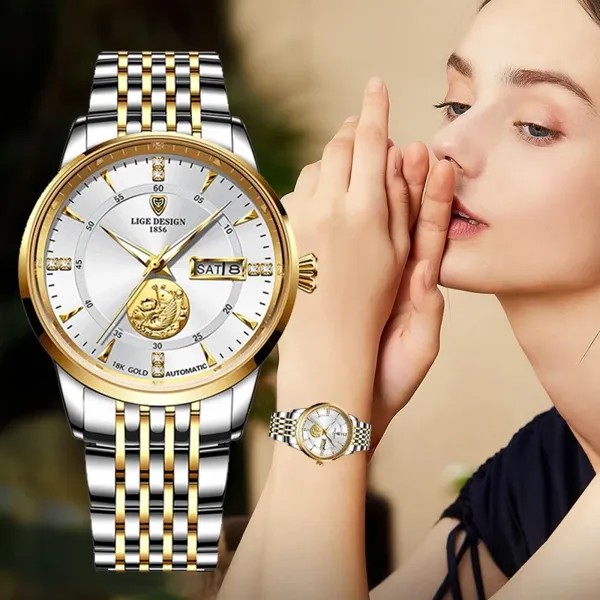 Часы наручные LIGE женские механические, роскошные брендовые автоматические водонепроницаемые, подарок, 2022