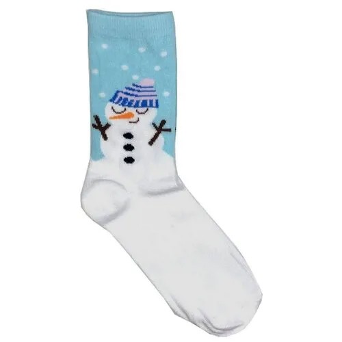 Носки мужские / носки женские / носки унисекс на Новый год бело-голубые со снеговиком (р.38-44)