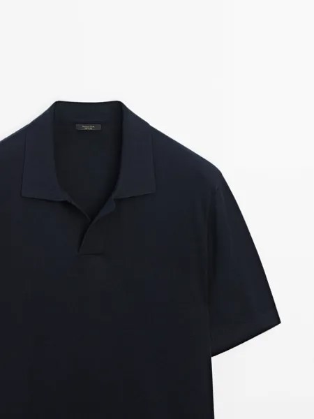 Трикотажная рубашка-поло из смесового хлопка Massimo Dutti, navy blue