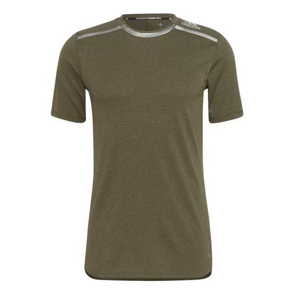 Футболка Men's adidas Solid Color Logo Printing Round Neck Slim Fit Short Sleeve Olive Green T-Shirt, зеленый