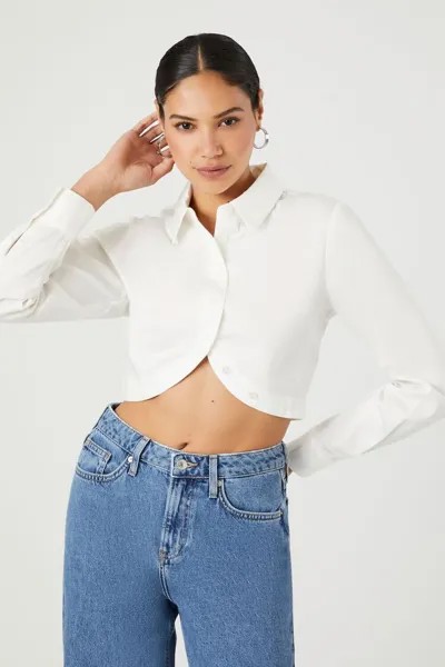 Укороченная рубашка из смесового хлопка Forever 21, белый