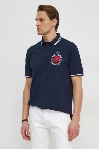 Хлопковая рубашка-поло Aeronautica Militare, темно-синий