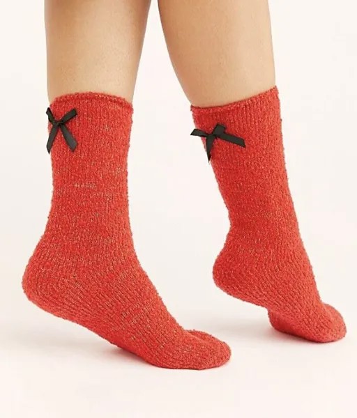 Носки Free People Супер мягкие толстые красные мерцающие черные атласные носки с бантом на спине OS NWT