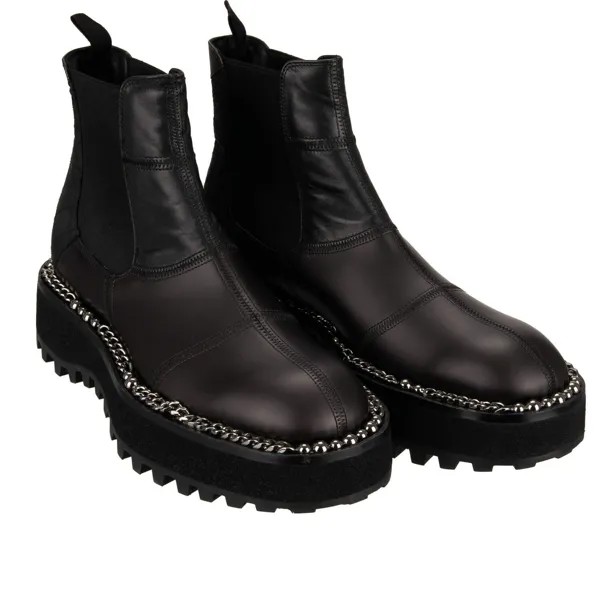 DOLCE - GABBANA Кожаные ботинки на плато с цепочкой Туфли MICHELANGELO Black 12884