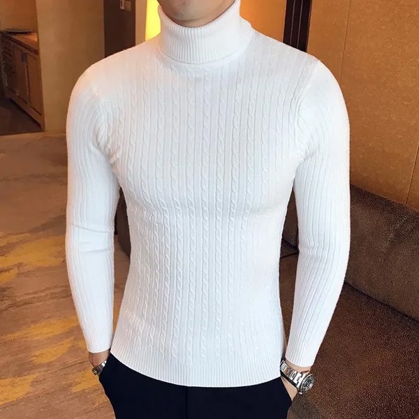 Зима Высокая шея Водолазка Slim Fit Пуловер Трикотаж Двойной воротник