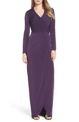 LA FEMME 24927 Фиолетовое сливовое платье-юбка-тюльпан с отделкой из бисера на талии 12