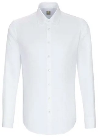 Рубашка JACQUES BRITT, деловой стиль, полуприлегающий силуэт, воротник кент, длинный рукав, манжеты, без карманов, однотонная, размер 41, белый