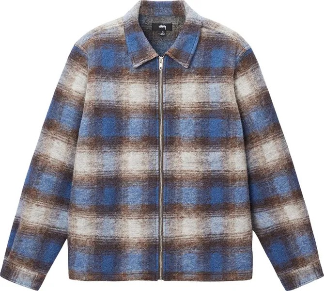 Рубашка Stussy Brushed Wool Plaid Zip 'Blue', разноцветный