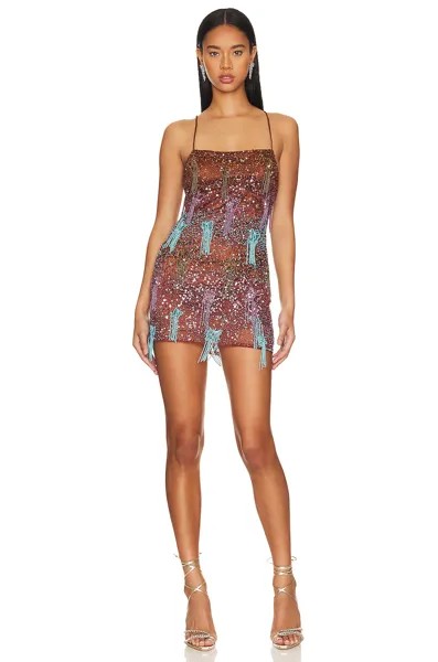 Платье мини LPA Barbi Beaded Micro, цвет Brown & Fuchsia