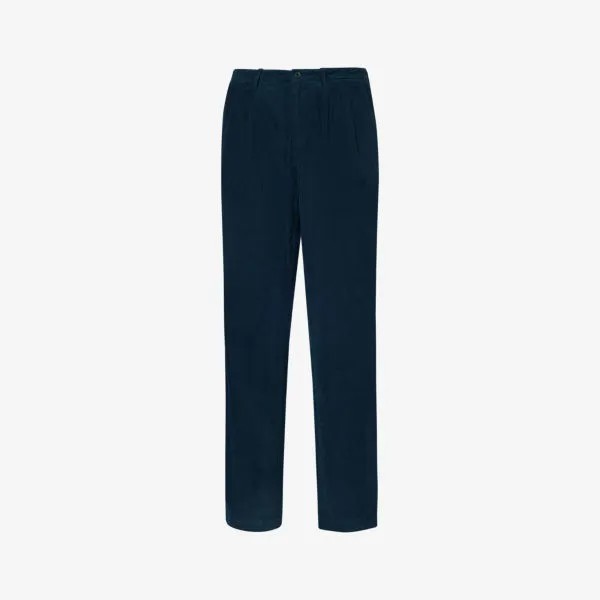 Зауженные брюки классического кроя из хлопкового вельвета Sunspel, темно-синий