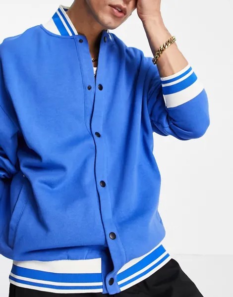 Синий трикотажный oversized-бомбер с окантовкой ASOS DESIGN-Голубой