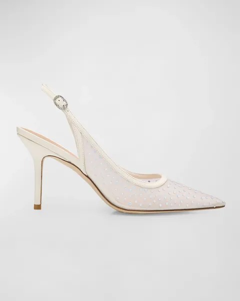 Туфли Emilia с сетчатой ​​спинкой и ремешком на пятке Stuart Weitzman, цвет White Frosted White