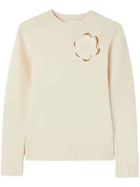 Jil Sander шерстяной джемпер с цветочной аппликацией, нейтральный цвет