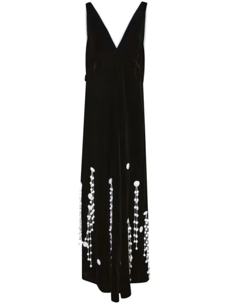 Бархатное платье А-силуэта с вышивкой Proenza Schouler, черный