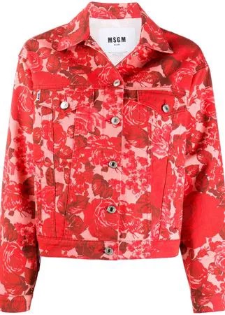MSGM джинсовая куртка с цветочным принтом