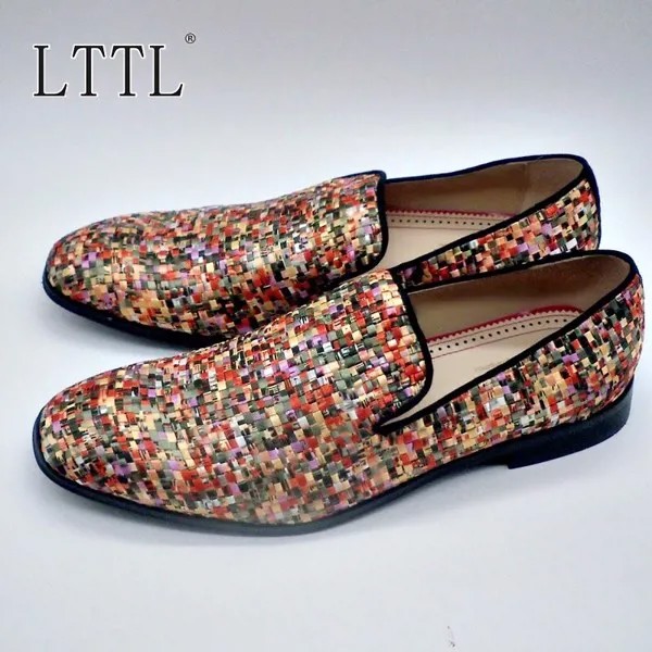 Мокасины LTTL мужские тканевые, стильные повседневные туфли в клетку, с рисунком поверхности, для курения, разные цвета