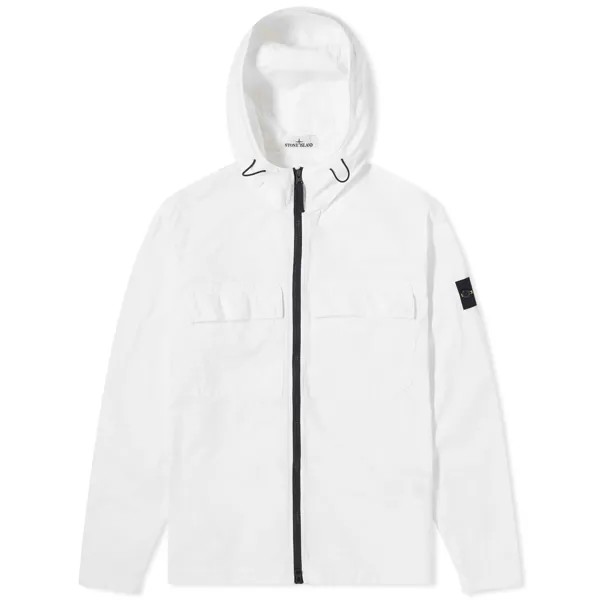 Рубашка Stone Island Brushed Cotton Canvas Hooded Overshirt, белый