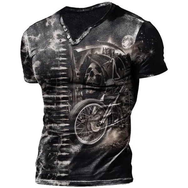 Мужская винтажная футболка с принтом на пуговицах и V-образным вырезом в стиле рок-рок