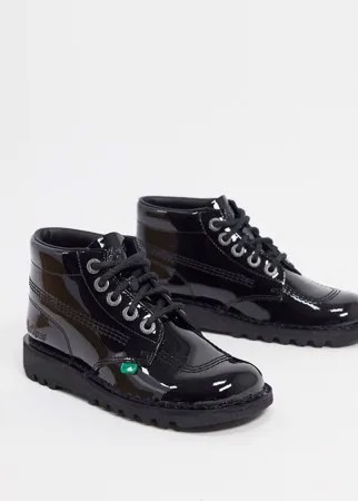 Черные лакированные высокие ботинки на плоской подошве Kickers-Черный цвет