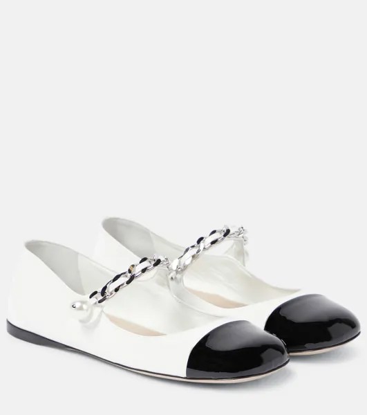 Кожаные балетки с декором Miu Miu, белый