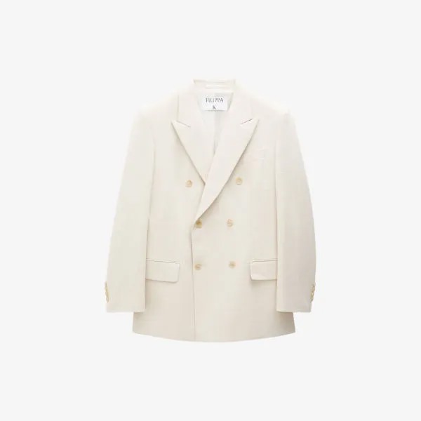 Двубортный пиджак из шерсти и льна с острыми лацканами Filippa K, белый