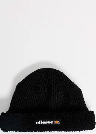 Черная шапка-бини с искусственным мехом ellesse эксклюзивно для ASOS-Черный
